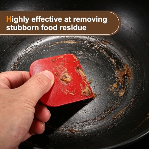 uxcell 6Pcs Serrated Pan Scraper 3.2x3.2Inch Kitchen Pot Scrubber Red - color: Red, size: 3.2x3.2Inch