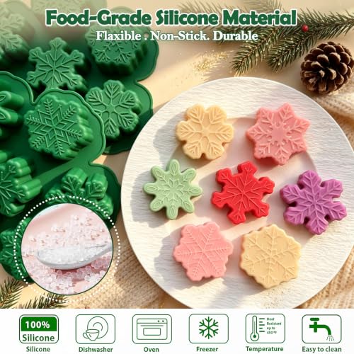 2-Pack Large Christmas Silicone Molds 7 Unique Snowflake Christmas Baking Molds for Mini Cake Chocolate Handmade Soap Candle Plaster Winter Holiday Resin DIY Craft - color: Green-Snowflake