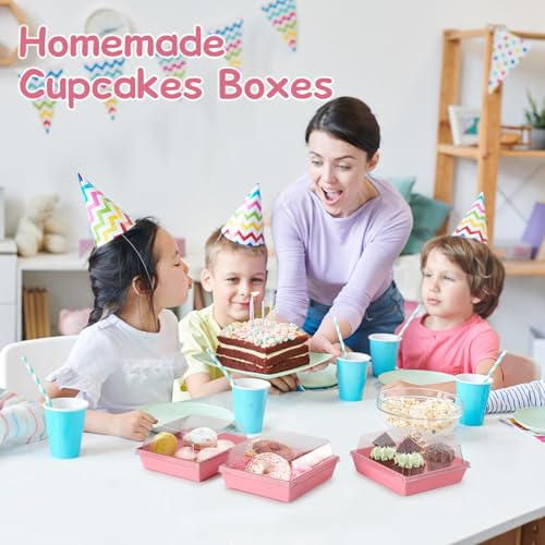 20 Pack Charcuterie Box with Lids, Pink Square Cookie Disposable Paper Food Containers to Go Bakery Boxes for Strawberries, Cake Slice, Desserts, Donuts, Valentine, Wedding, Home Use & Outdoors - color: Pink, style: 20pcs