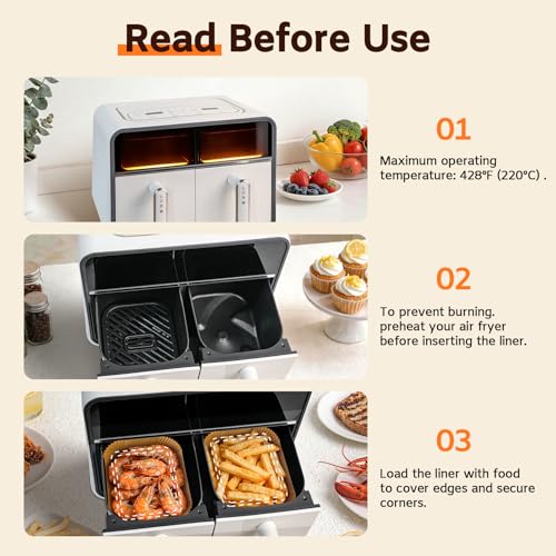100Pcs Air Fryer Liners for Ninja Dual Airfryer, 8x5.5 Inch Rectangle Disposable Air Fryer Parchment Paper for Ninja DZ201/ DZ401/ DZ550, Bella Slim Airfryer & More, Air Fryer Accessories - size: 100pcs