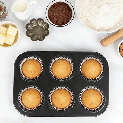 2 Pack 6-Cup 4/12/24/48 Cups Muffin Pan, Heavy-Duty Carbon Steel Nonstick Cupcake Baking Pan, 2.56” Standard Size Cups, Compact 10.43” x 7.28” Design, Oven & Dishwasher Safe - color: 6 Cups 2 Pack