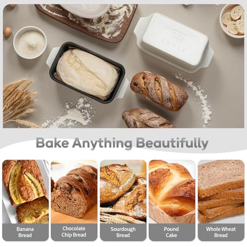 Enameled Cast Iron Dutch Oven for Sourdough Bread Baking, 9×5 Dutch Oven Pot with Lid, 2 in 1 Bread Baking Pans with Lid, Roasting & Braising, Easy Release, Oven & Induction Safe (4.2 QT,White) - color: White