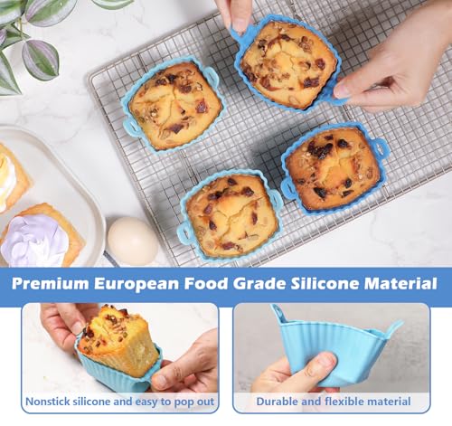 Koluti Nonstick Silicone Egg Bites Baking Mold Pack of 4, Reusable Muffin Cupcake with Double Handle, BPA Free, Small Rectangle Air Fryer Cupcakes Liner, 2 Colors - size: Large Size Rectangle-2Colors-4Set