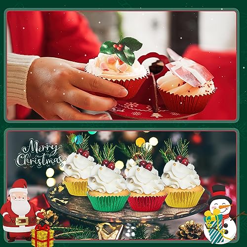 SANNIX 450Pcs Foil Cupcake Liners Christmas Metallic Cupcake Liners - color: Red Green Gold