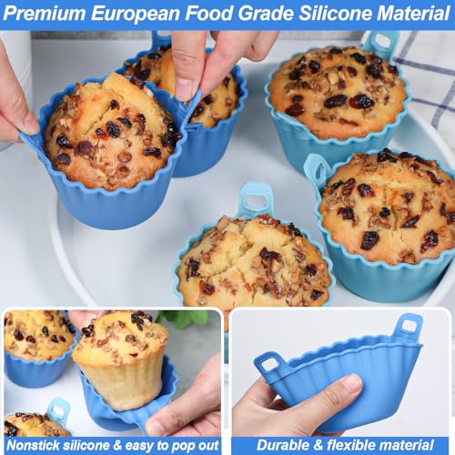 Koluti Nonstick Silicone Muffin Baking Cups Pack of 8, Reusable Cupcake Molds with Double Handle, BPA Free, Small Round Air Fryer Cupcakes Liner, 2 Colors - size: Large Size Round-2Colors-8Set