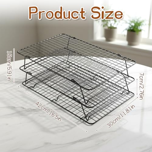 3-Tier Stackable Cooling Rack, 16.5 x 12 Inch Wire Racks, Detachable Cooling Racks with Legs, Carbon Steel Baking Rack, for Baking Cooking Grilling, Oven Safe