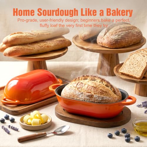 2.5 QT Enameled Cast Iron Sourdough Bread Oven, Loaf Pan with Lid - color: Orange, size: 2.5 QT
