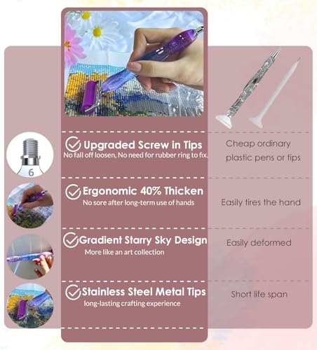 17PCS Threaded Diamond Art Tools, 40% Thicker Diamond Painting Pen Anti-Loosen - color: 17 Pcs Gradient Pen Set