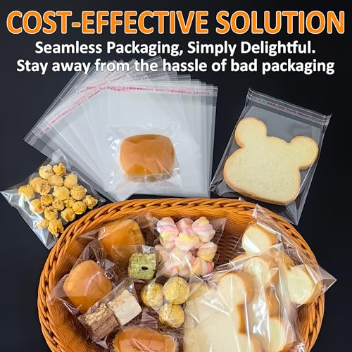 Soarvita Clear Self Sealing Cookie Bags: 4x4 Inches 100 Pcs Plastic Resealable Gift Wrap Cellophane Bags for Packaging Cookies, Candy, Treat, Gifts, Snacks and Party Favors - Self Adhesive Wrappers - color: 4x4 Inch -100pcs