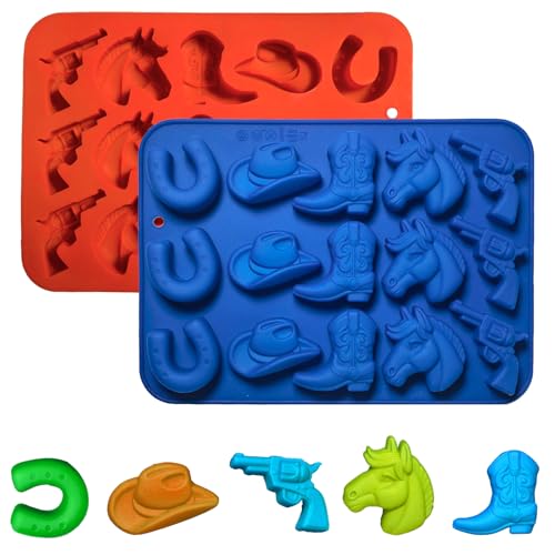 Cowboy Chocolate Candy Molds - 2Pcs Silicone Western Themed Party Baking Mold with Cowboy Hat Boot, Horse Saddle Shape for Cupcake Cakesicle Decorations Jello Ice Cube Candle - color: Cowboy Chocolate Molds