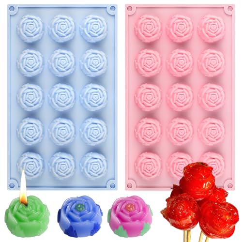 Rose Molds for Chocolate, 2 Pack Small Rose Flower Silicone Molds 30-Cavity - color: 2 Pcs Rose Flower Silicone Molds