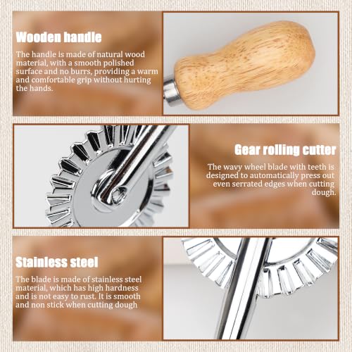 Short Handle Small Pastry Cutter, Crinkle Wheel, Beech Wood - color: Short Handle Small Cutter Wheel