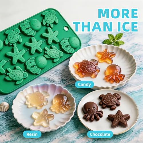 Sea Turtle Ice Cube Molds, Ocean Silicone Molds Sea Turtle Starfish Octopus Shaped Mould for Chocolate, Candy, Cupcake Decorations, Plaster Molds Resin Wax Making