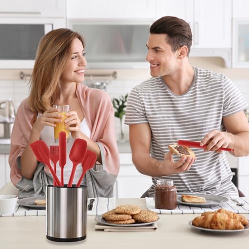 Silicone Spatula Set 6 Pack Food Grade Kitchen Utensils with Silicone Brush - color: Red