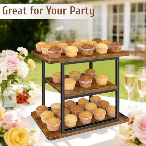 3 Tier Rustic Wood Cupcake Stand, Rectangular Dessert Table Display Tower - size: 1 Pack - 3 Tier Rectangle