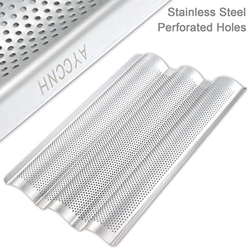 AYCCNH Stainless Steel Perforated French Baguette Bread Pan 3 Waves Toaster Oven Baking Tray (15"x10") with Large Bread Proofing Cloth (17.7" x 30.3") - size: 1 Steel Pan & Cloth
