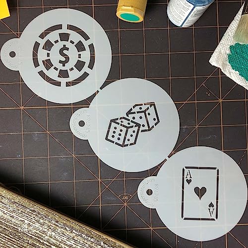 Designer Stencils Casino Night Cookie Stencil Set, (Dice, Cards, Poker Chip) Beige/semi-transparent