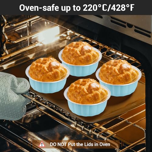EUSOAR Mini Pie Pans with Lids, 50pcs 9oz Blue Disposable Muffin Tins Cake Containers, Foil Creme Brulee Ramekins Oven Safe Cupcakes Baking Cups Bread Pudding Liners for Wedding Birthday Party - color: Blue, size: 50pcs