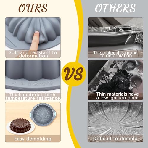 To encounter 44 Pieces Silicone Round Cake Pans Set, 3 Sizes Silicone Fluted Cake Pan Set with Reusable Baking Cups, Food Grade Baking Molds for Brownie, Bread, Muffin, Light Grey - size: 44 Pcs Round Cake Pan