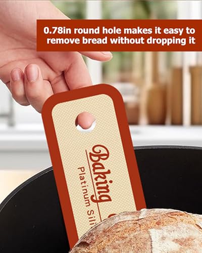 Silicone Dutch Oven Bread Sling Set - 2 Pcs Non-Stick Round Mats, Reusable Long Handle Transfer Lifter for Sourdough