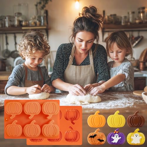 2 Pcs Pumpkin Chocolate Molds Thanksgiving Silicone Mold Fall Cake Molds - color: Orange