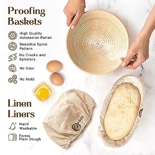 ABIOTO Sourdough Bread Proofing Baskets and Baking Supplies - 14-Piece Kit - size: 14-Piece Kit