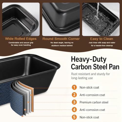 3PCS 9 x 5 Inch Nonstick Loaf Pans with 100PCS Bread Pan Liners Set - color: Black, size: Large 9x5 Inch-3pack