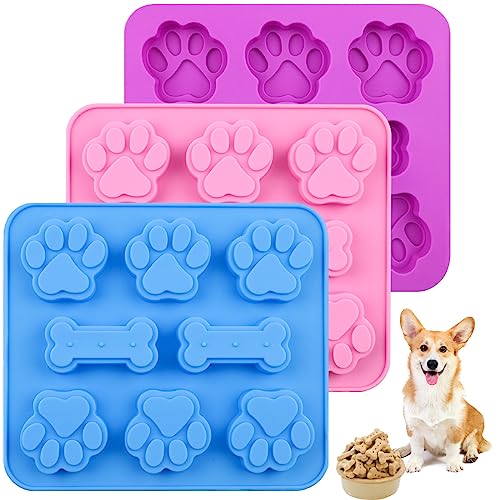 Paw Print Mold Dog Treat Mold Bone Silicone Molds 3 Pcs Dog Treat Molds for Baking Dogs Paw Puppy Treat Ice Cube Trays Cookies Chocolate Candies - color: A