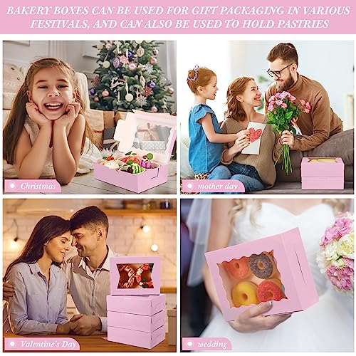 TaoBary 100 Pcs Cookie Bakery Boxes with Window 8x6x2.5,2 Style Bake, Pink - color: Pink