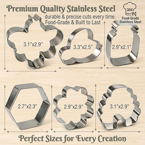 6 Pcs Butterfly Cookie Cutter Set, Stainless Steel Butterfly Shapes Molds for Party Baking Tool, Kids Birthday Decoration, Biscuit, Fondant & Sandwich, Homemaking, Biscuits, Dough (Bee)