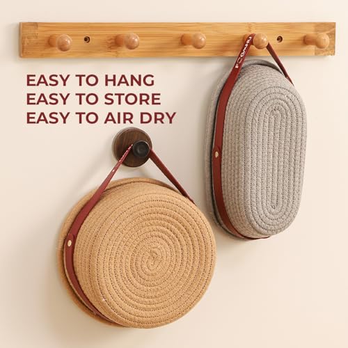 2-Pack Banneton Bread Proofing Baskets – Sourdough Starter Kit for Home Bakers, Cotton Rope Bannetons with Liners, Hanging Hooks & Dough Guide (1 Round + 1 Oval)