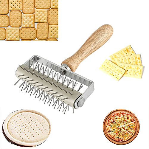 Time-Saver Pizza Dough Roller Docker with Wood Handle, for Pizza Cookie Cake Pie Pastry Bread Dough (Stainless Steel)