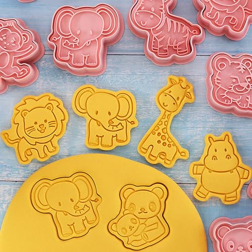 8 Pcs Animal Cookie Cutters Set With Plunger Stamps 3D Zoo Embossing Cutter - color: Animal Cookie Cutters