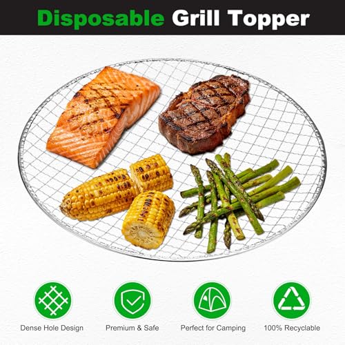 M METERXITY 5 Pack Disposable Grill Toppers, Round 11.61 Inch Galvanized Grill Grates, Disposable Roasting Racks Replacement for Outdoor, BBQ, Camping, Picnics - size: 11.61''