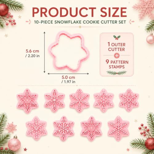 9-Piece Snowflake Cookie Cutter and Stamp Set, Plastic