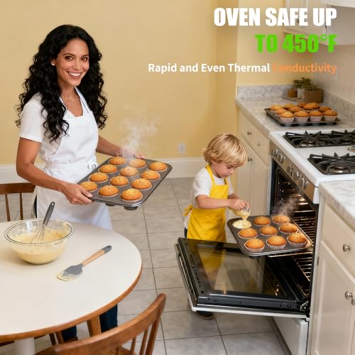 Muffin Pan for Baking, Nonstick Cupcake Tin 12 Cup, 2 Pack Cup Cake Tray, Premium Cheesecake Pans, Dishwasher Safe- Carbon Steel - color: 2pc- Carbon Steel