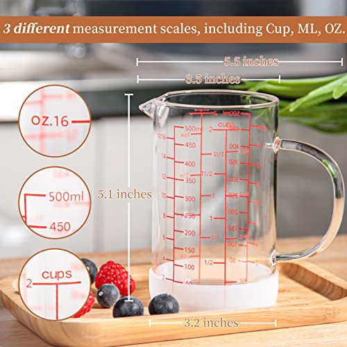 Newness Glass Measuring Cup, Double-Sided Scale, 500 ML (16 Oz, 2 Cup) - color: Red Measuring Scale, size: 500 ML (2 Cup)
