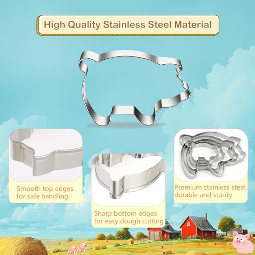 5 PCS Pig Cookie Cutters Set, Stainless Steel Piggy Farm Pig Shaped Cookie Cutter Biscuit Cutters Molds Baking Molds for DIY Crafts Farm Animal Theme Party Homemade Treats Baking - color: Pig