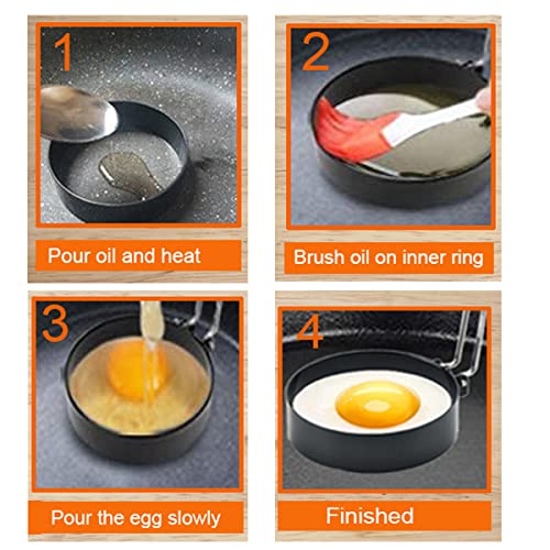 Stainless Steel Egg Cooker Set - 8" Omelette Ring, 6" Pancake Ring, 4" Griddle Egg Ring - Non-stick, Upgrade Large 3 Packs Egg Cooking Rings with Oil Brush & Egg Separator - color: Black 3 pcs of 8" 6" 4“ with accessories