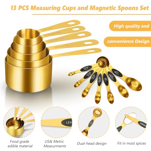 Gold Measuring Cups & Spoons Set for Cooking, 13pcs - size: Set of 13