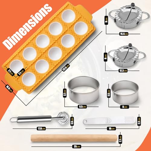 Ultimate Ravioli Maker Press & Dumpling Maker Kit - 10-Hole Ravioli Mold, Pasta Roller, Pastry Wheel & Pierogi Press - Stainless Steel Empanada Maker Machine & Pasta Making Tools for Kitchen (Round) - size: Round Shape