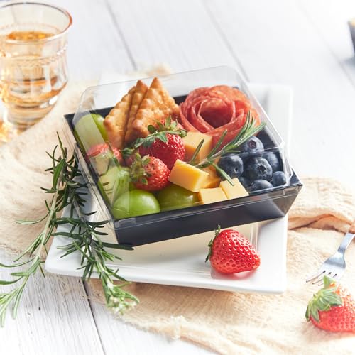 ZORRITA 50 Pack 5 Inch Paper Charcuterie Boxes with Clear Lids, Black - color: Black