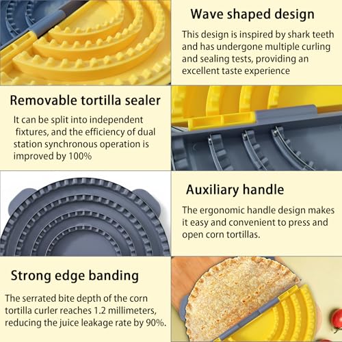 4-in-1 Tortilla Sealer Crimper Press – Adjustable 4"-6"-8"-10" Tortilla & Taco/Burrito Maker Tool with Metal Edge | Easy to Clean, BPA-Free, Durable & Fun for Family Cooking (Gray & Yellow) - color: Gray & Yellow