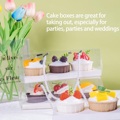 20Pcs Clear Cupcake Boxes with Handle, Cupcake Carrier for Party - color: A-White 9x3x3in