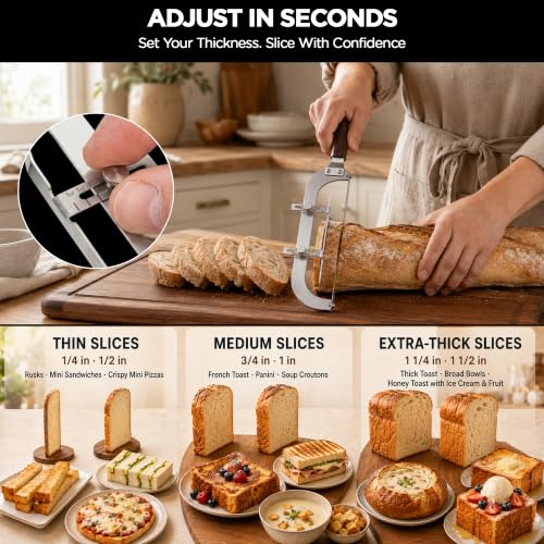 Adjustable Bread Knife for Homemade Bread, 6 Thickness, 420 Stainless Steel