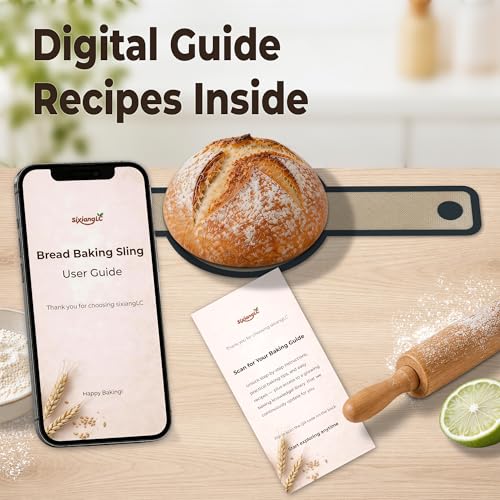 Silicone Bread Sling for Dutch Oven, 2-Pack 7.2" Long Handle Sourdough Baking Mat, 500°F Heat Resistant Dough Transfer Slings with 10 Parchment Sheets & 2 Cable Ties