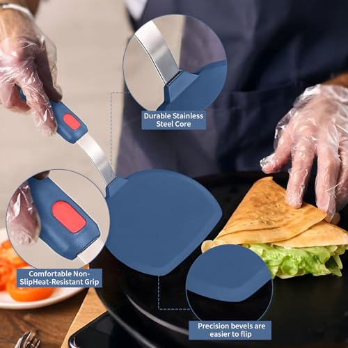 Silicone Spatula Turner Set of 3, Heat Resistant Large Wide Spatula for Pancake, Silicone Fish Spatulas Flipper for Cooking & Non-stick Cookware, BPA Free Rubber Cooking Untensil Set - color: Hazy Blue