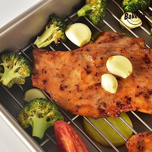 13 Inch Baking Pan With Rack Carbon Steel Nonstick Tray for Oven Roasting - size: 13 Inch Deep
