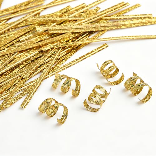 Tangyinrd 500PCS 4 Inch Gold Metallic Twist Ties, Shiny Reusable Bag Ties for Bakery, Candy Bags, Coffee Bags, Goodie Bags, Crafts & Party Decorations - color: Gold