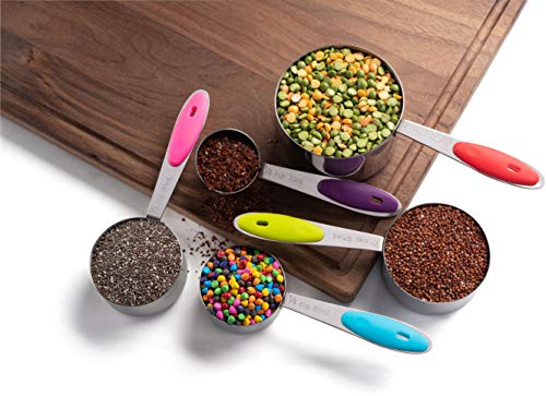 Bellemain Stainless Steel Measuring Cups Set of 6, Nesting Design - color: Stainless Steel with Colored Handles